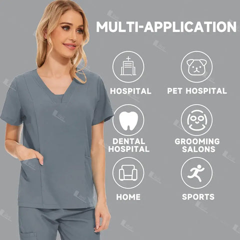 Surgical Uniforms Woman Scrub Set Medical Nurse Beauty Salon Workwear.