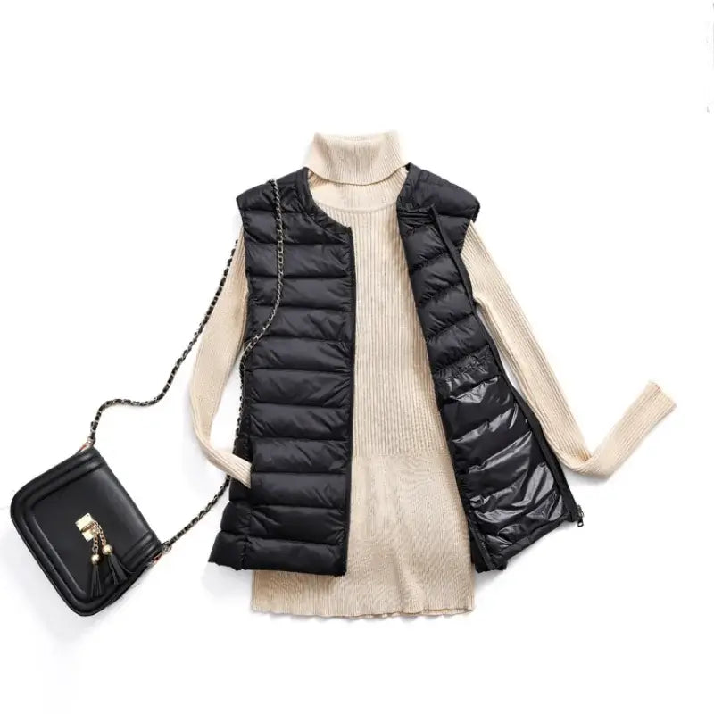 Women Autumn Winter Ultralight Thin Packable Down Sleeveless Jacket.