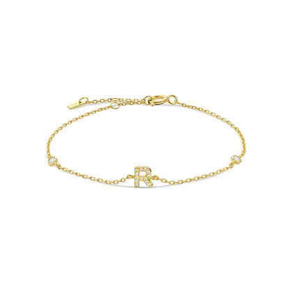 925 Sterling Silver Initial 26 Letters Alphabet Monogram Gold Name Bracelet Crystal CZ Zircon 2021 Fashionable Jewelry