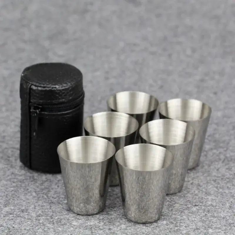 6Pcs 70ml Stainless Steel Shot Glasses with Leather Case Espresso Shot