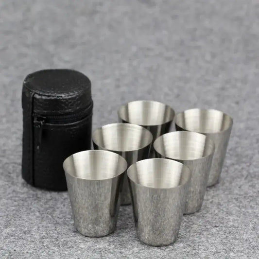 6Pcs 70ml Stainless Steel Shot Glasses with Leather Case Espresso Shot.