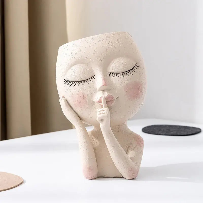 Unique Facial Statues Planter Home Bedroom Resin Head Planter With Drain Hole Ladies Face Flower Pots Garden Decor New Year Gift