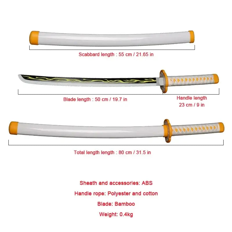 80cm Demon Slayer Katana Bamboo Blade Role-playing Weapons Props Halloween Costume Props with Belt and Sword Holder