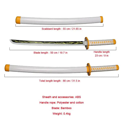 80cm Demon Slayer Katana Bamboo Blade Role-playing Weapons Props Halloween Costume Props with Belt and Sword Holder