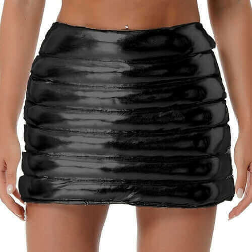 Womens Metallic Shiny Skirts Winter Warm A-Line Mini Skirt.