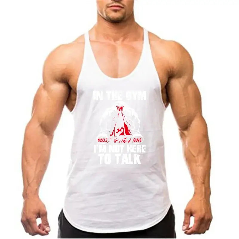 Men Y-Back Gym Tank Top Racerback Cotton Workout Tank Deep Cut Armholes Loose Fit Singlet For Powerlifting Running Gym Training