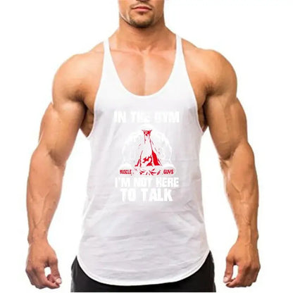 Men Y-Back Gym Tank Top Racerback Cotton Workout Tank Deep Cut Armholes Loose Fit Singlet For Powerlifting Running Gym Training