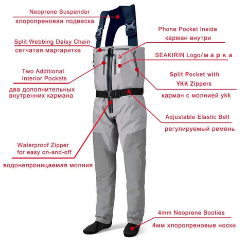 Breathable Zip-Front Chest Fishing Waders Waterproof Zippered.