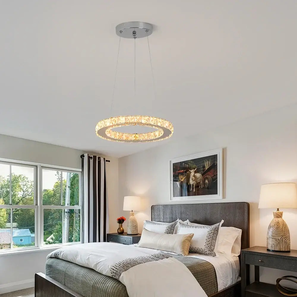 GreeLustr Crystal Ring LED Pendant Light, 1 or 3 Rings