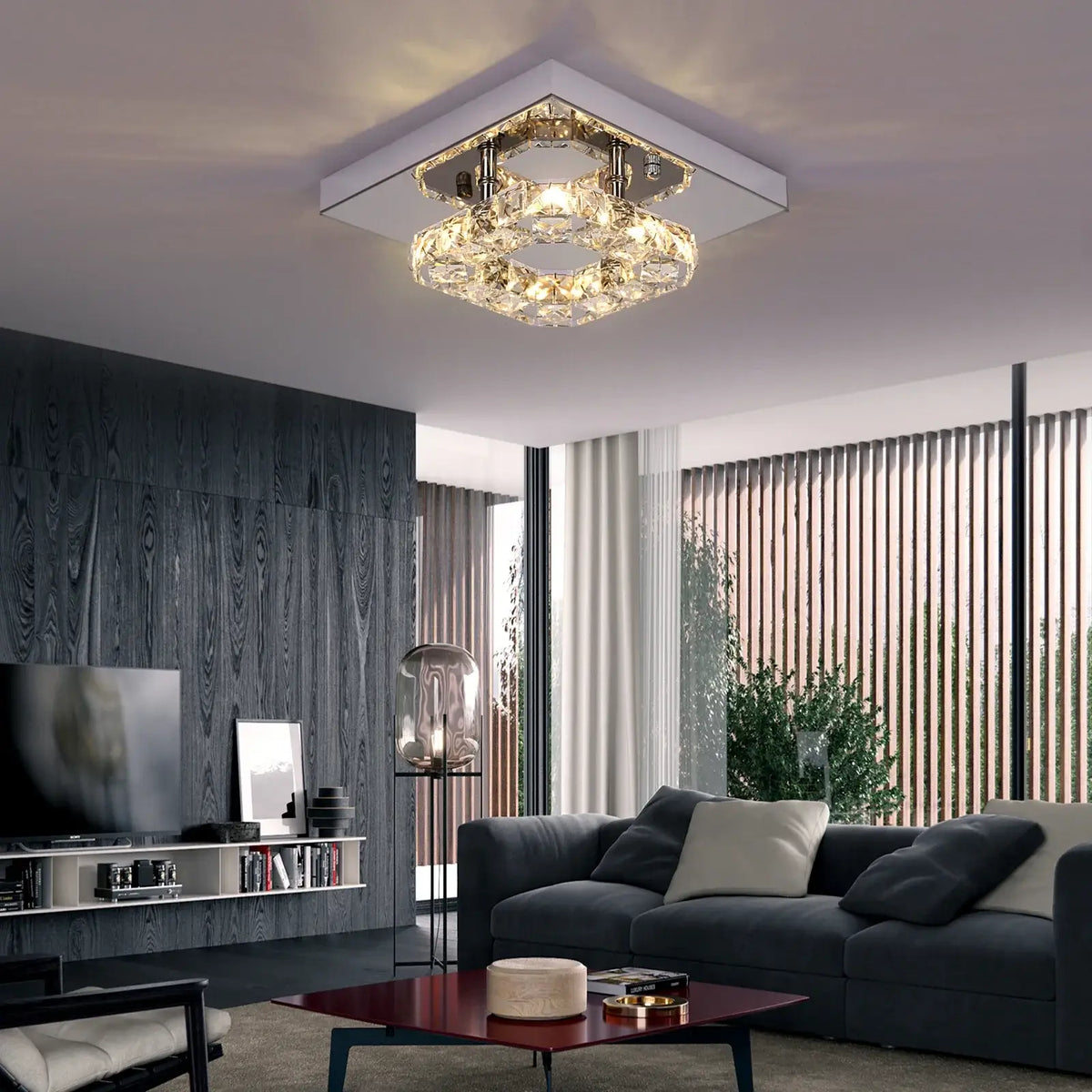 Square Crystal Raindrop LED Ceiling Chandelier