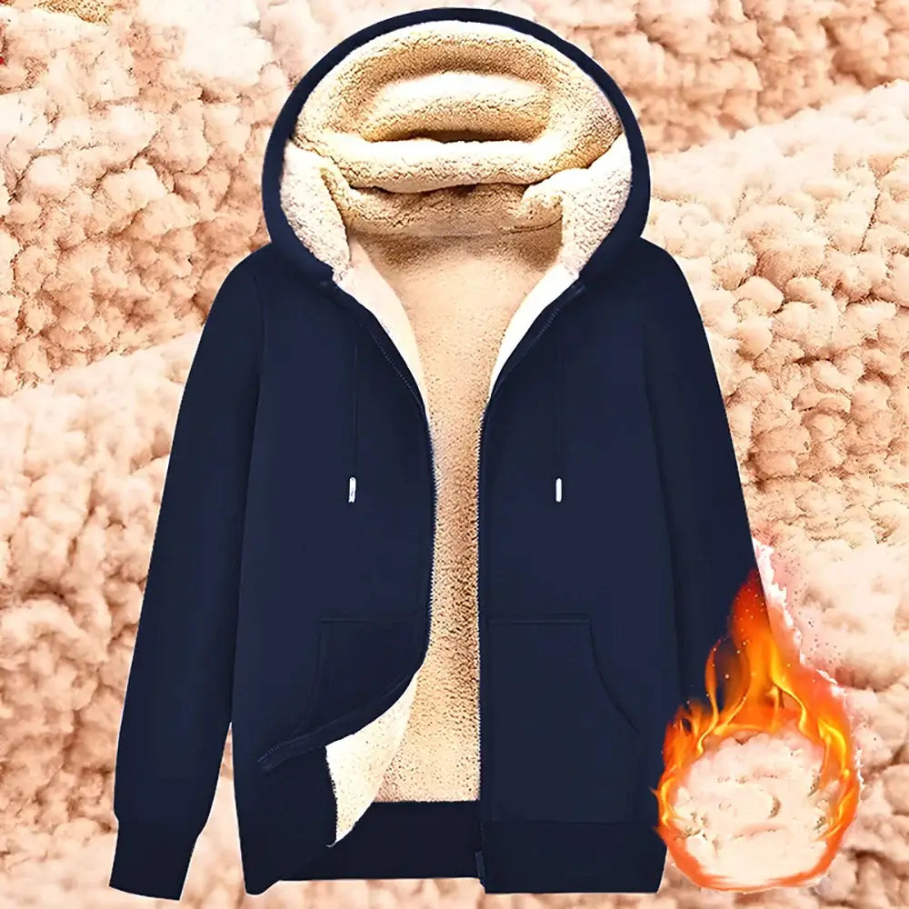 Trendy Sweatshirt Coat Front Pockets Warm Zipper Lamb Wool Jacket Men
