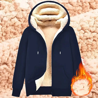 Trendy Sweatshirt Coat Front Pockets Warm Zipper Lamb Wool Jacket Men