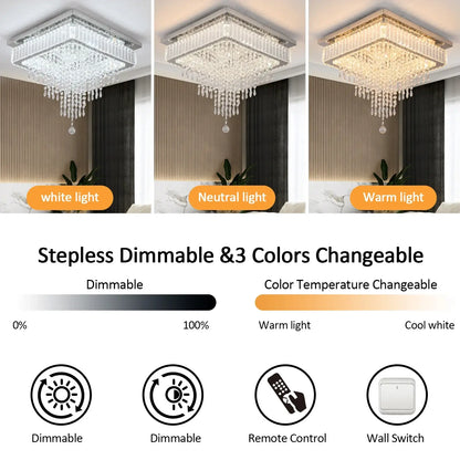 Square Crystal Raindrop LED Ceiling Chandelier