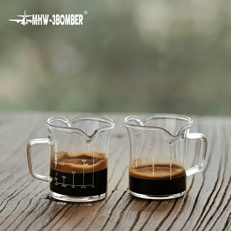 MHW-3BOMBER Double Spouts Espresso Measuring Cup with Handle Shot