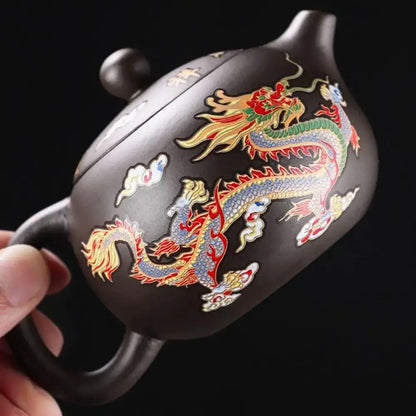 Ceramic Purple Clay Teapot Color-changing Dragon and Phoenix Design Teapot Tea Cup Set Hand-made Infuser Teapot Tea Maker