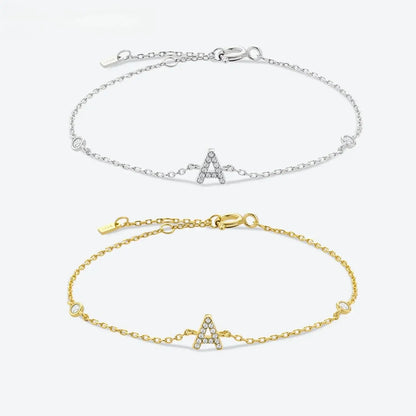 925 Sterling Silver Initial 26 Letters Alphabet Monogram Gold Name Bracelet Crystal CZ Zircon 2021 Fashionable Jewelry