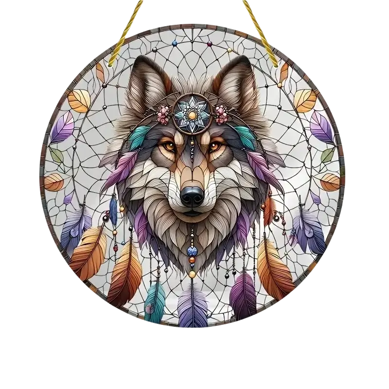 Wolf and Dream Catcher Acrylic Sunlight Catcher, Suitable for Home Porch, Courtyard and Garden Decoration, A Gift for Loved Ones