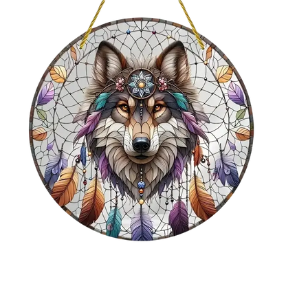 Wolf and Dream Catcher Acrylic Sunlight Catcher, Suitable for Home Porch, Courtyard and Garden Decoration, A Gift for Loved Ones