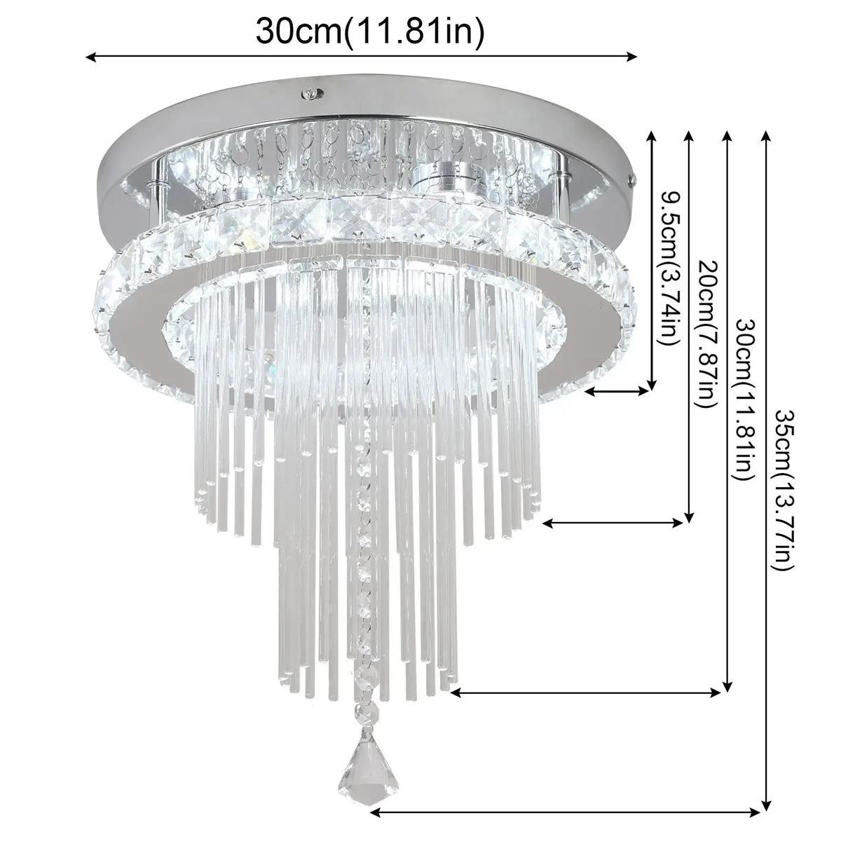 GreeLustr Round Crystal LED Ceiling Light, 30 cm