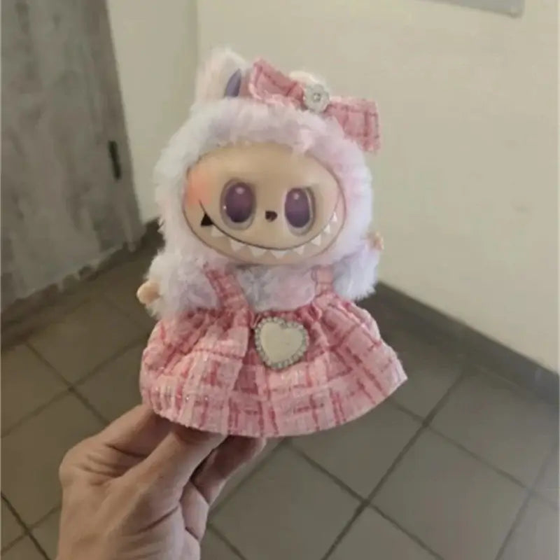 Labubu plush doll skirt set