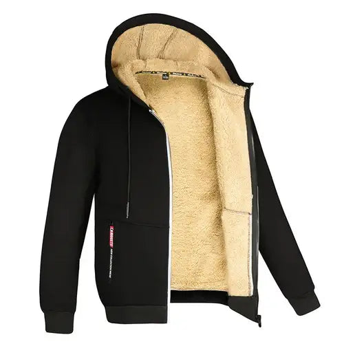 Trendy Sweatshirt Coat Front Pockets Warm Zipper Lamb Wool Jacket Men