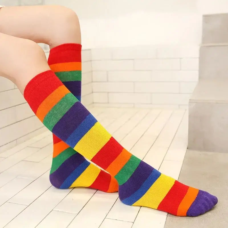 New Arrival Children Rainbow Socks Kids Sport Girls Boys Colorful Striped Soft Cotton Knee High Socks Toddler High Quality 2-12T