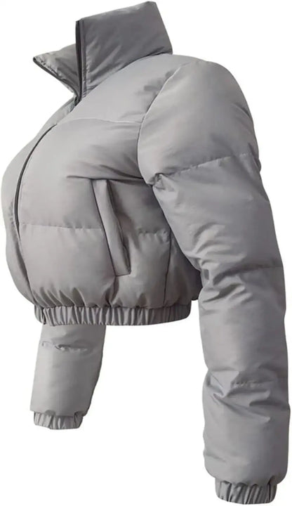 Puffer Jacket Womens Cropped Zip Casual Cotton Coat Up Padding Warm Jackets Winter Coats