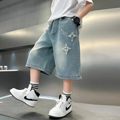 2025 Summer New Arrival Fashion Boys Denim Shorts with Star Pattern Children&
