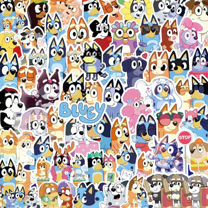 100PCS Cartoon Bluey Family Animation Stickers Graffiti Sticker Scrapbook Luggage Laptop Guitar Car Bike Skateboard Toy