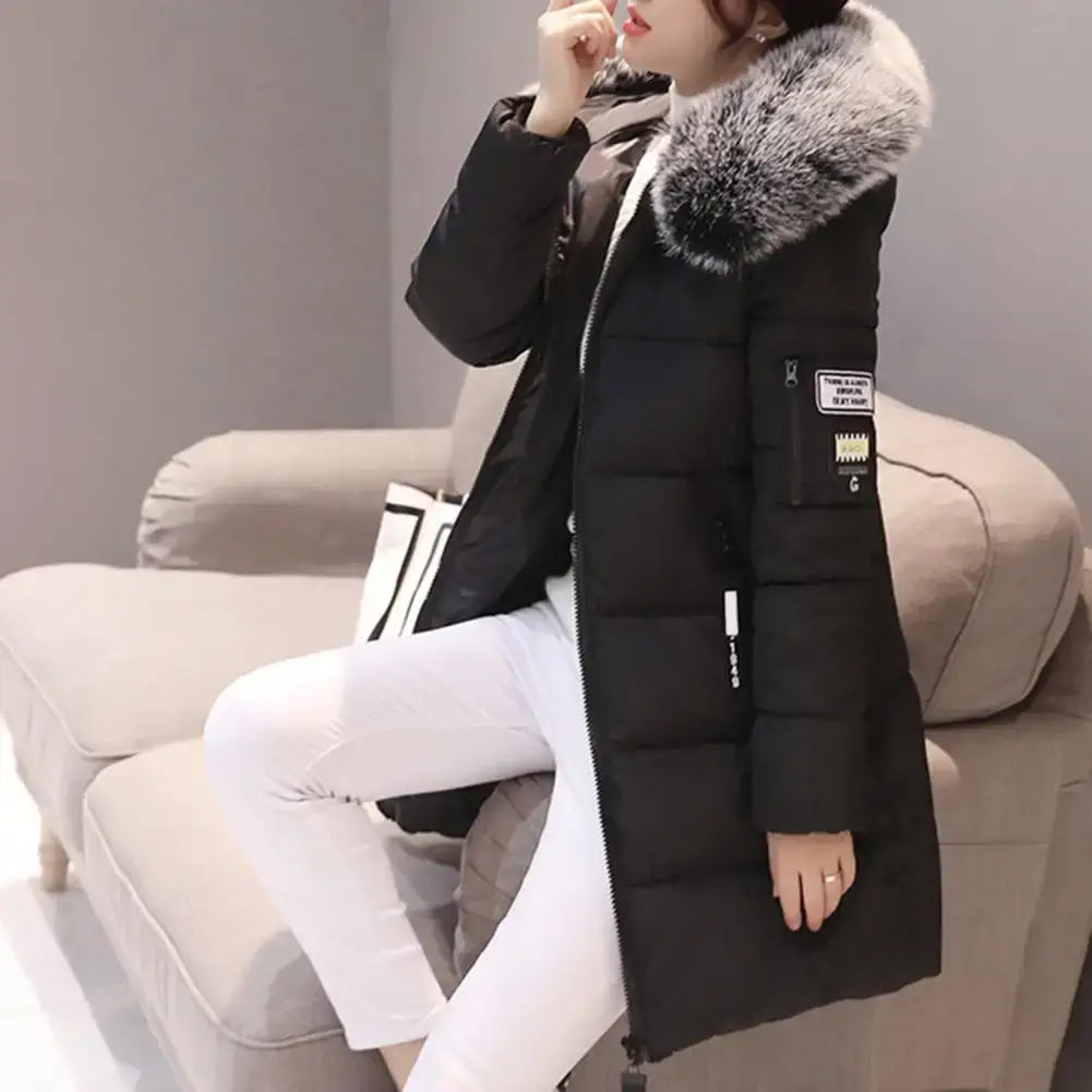 Women Winter Cotton Coat Hooded Mid Length Outerwear Windproof Warm