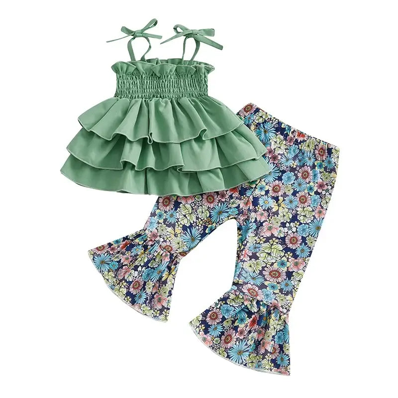 Adorable Baby Girl Summer Clothes Cute Floral Print Tank Top and Ruffle Shorts Outfit Set for Toddler Girls