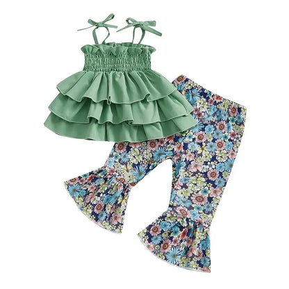 Adorable Baby Girl Summer Clothes Cute Floral Print Tank Top and Ruffle Shorts Outfit Set for Toddler Girls