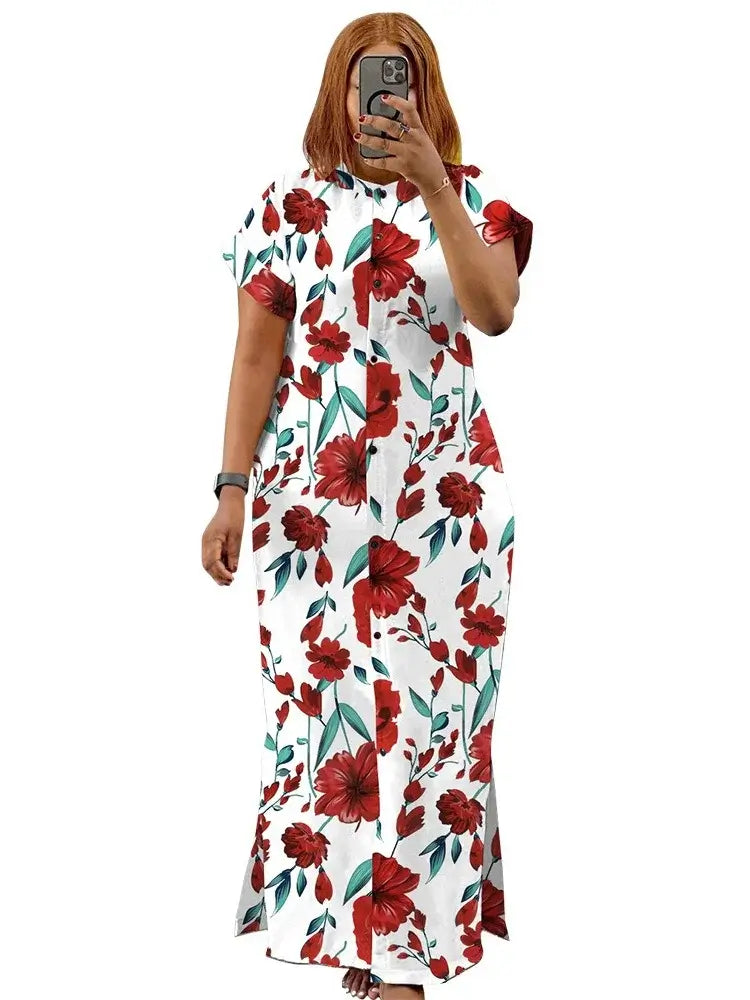 Wmstar Plus-Size Printed Collared Maxi Dress