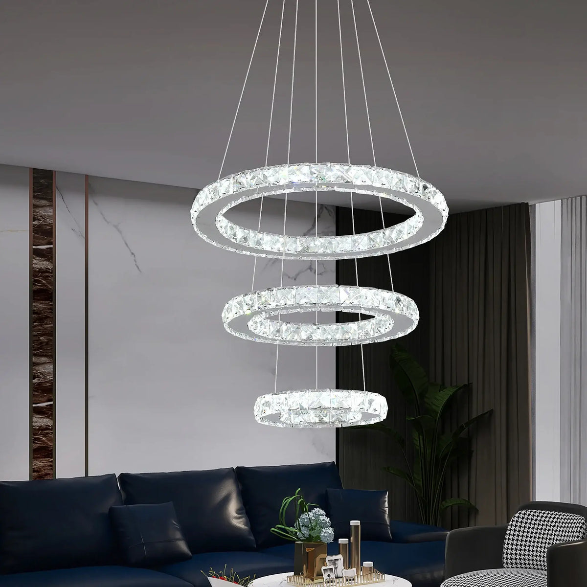 GreeLustr Crystal Ring LED Pendant Light, 1 or 3 Rings