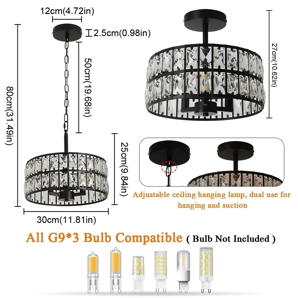 VETRULUS Crystal Pendant Light, Black or Gold