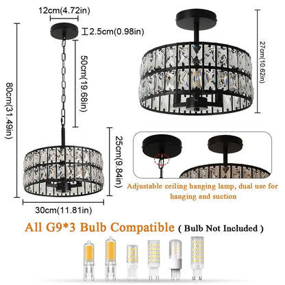 VETRULUS Crystal Pendant Light, Black or Gold