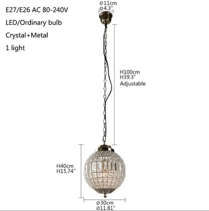 Vintage Crystal Globe Pendant Chandelier