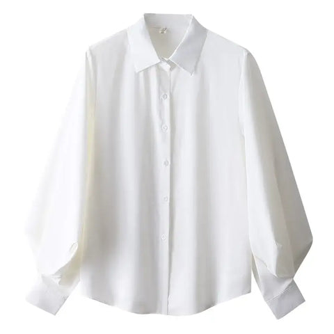 Office Lady Long Sleeve Turn Down Collar Women Shirt White Black.