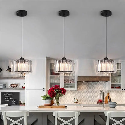 GreeLustr Modern Crystal Pendant Light, Black or Gold