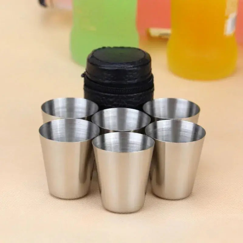 6Pcs 70ml Stainless Steel Shot Glasses with Leather Case Espresso Shot