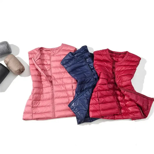 Women Autumn Winter Ultralight Thin Packable Down Sleeveless Jacket.