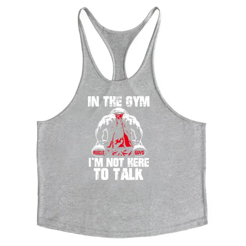 Men Y-Back Gym Tank Top Racerback Cotton Workout Tank Deep Cut Armholes Loose Fit Singlet For Powerlifting Running Gym Training
