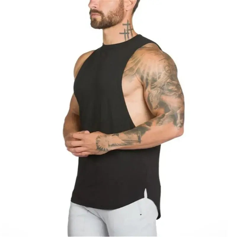plain Gym Clothing Mens Bodybuilding Stringer Tank Top Summer Cotton Cut Off Fitness Vest Muscle Workout Sleeveless T Shirt