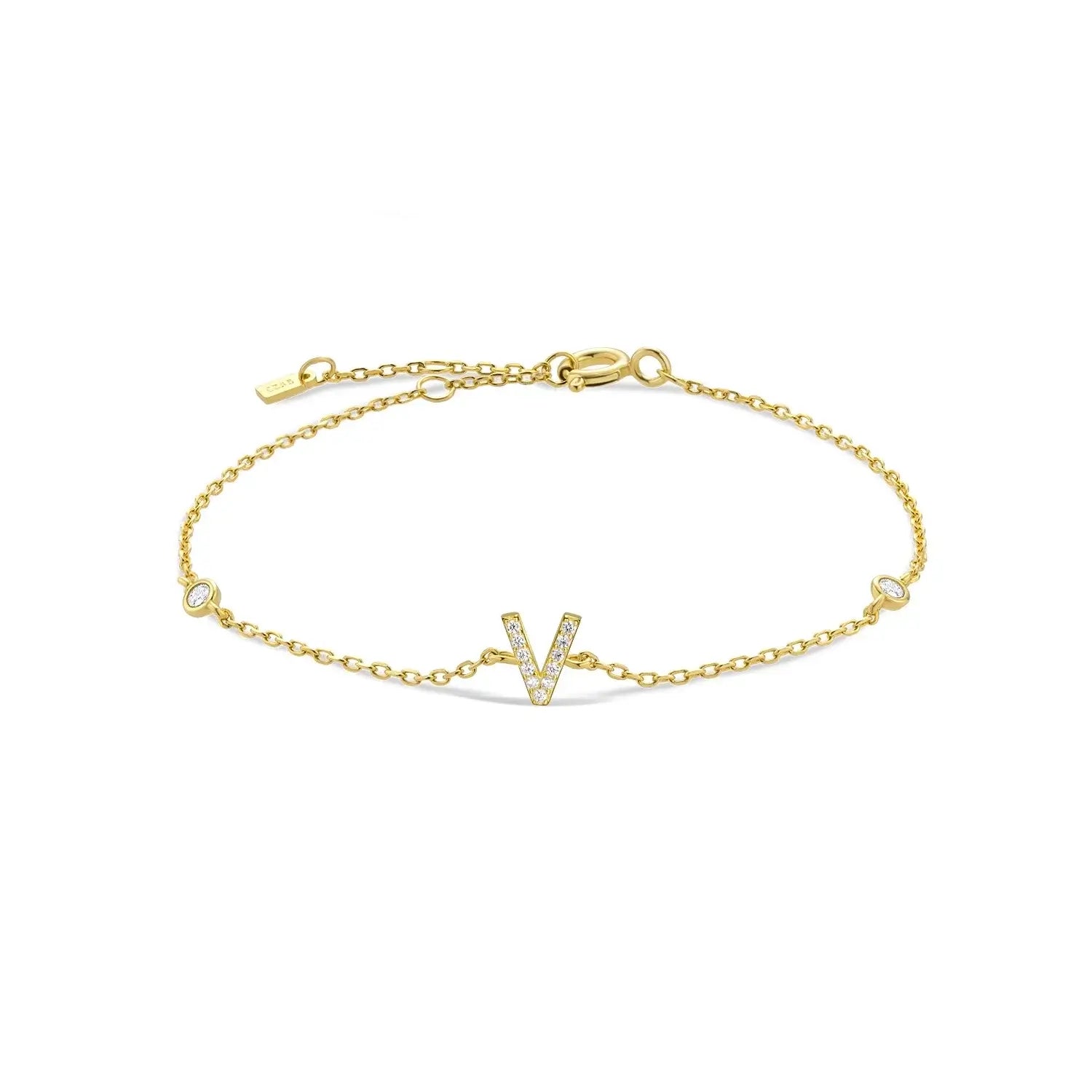 925 Sterling Silver Initial 26 Letters Alphabet Monogram Gold Name Bracelet Crystal CZ Zircon 2021 Fashionable Jewelry