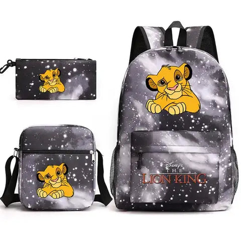 3Pcs Disney The Lion King Simba Bookbag Kids Backpack Boys Girls