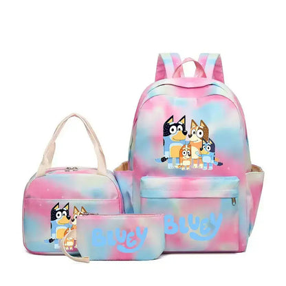 Bluey Family Anime Character Peripheral Colorful Backpack Three-Piece Set Puppy Pattern Children&