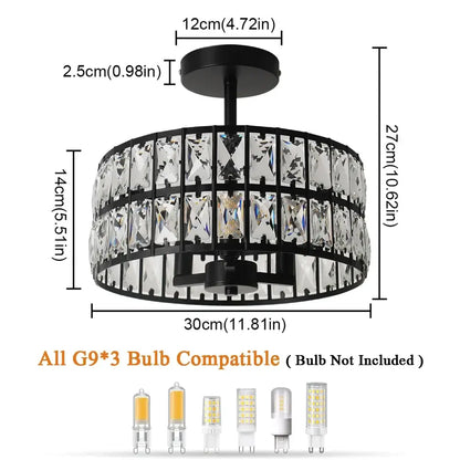 VETRULUS Crystal Pendant Light, Black or Gold