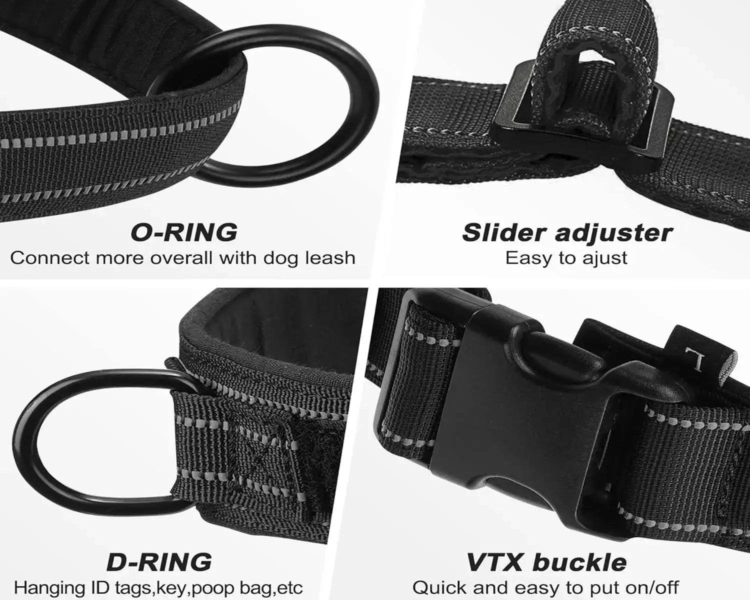 Tactical No-Pull Dog Harness for Large Breed: Heavy-Duty Vest with Reflective Strip, Adjustable &amp; Padded for Control and Pullers
