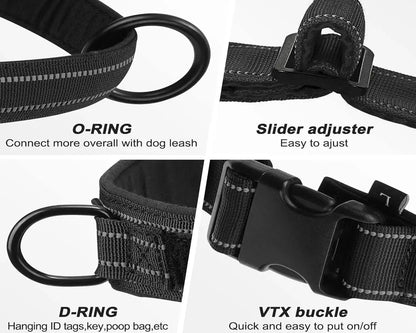 Tactical No-Pull Dog Harness for Large Breed: Heavy-Duty Vest with Reflective Strip, Adjustable &amp; Padded for Control and Pullers