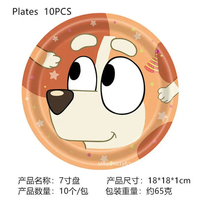 Cute Bluey Birthday Party Decoration Bluey Paper Napkin Plate Cup Tablecloth Balloons Kids Baby Shower Supplies